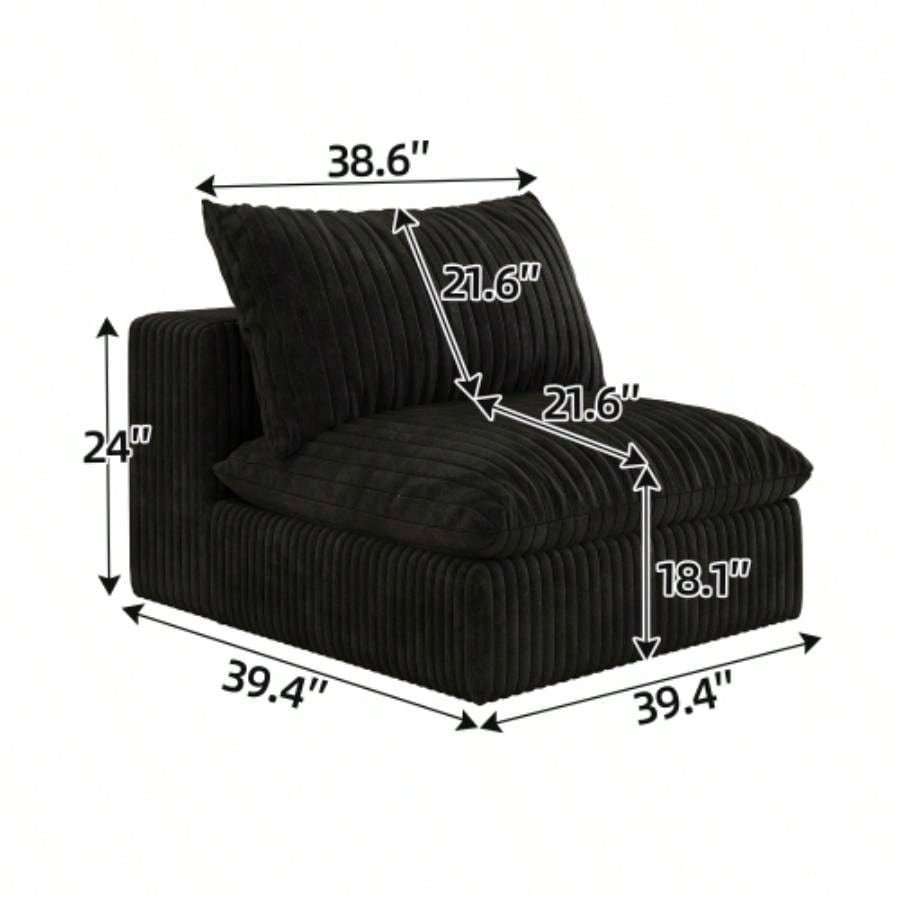 Cloud Sofa, Corduroy Fabric, Deep Couches, Double - layer design, Removable Cushion, No Assembly, Combination Living room, Bedroom, Conference room, Apartment, Black