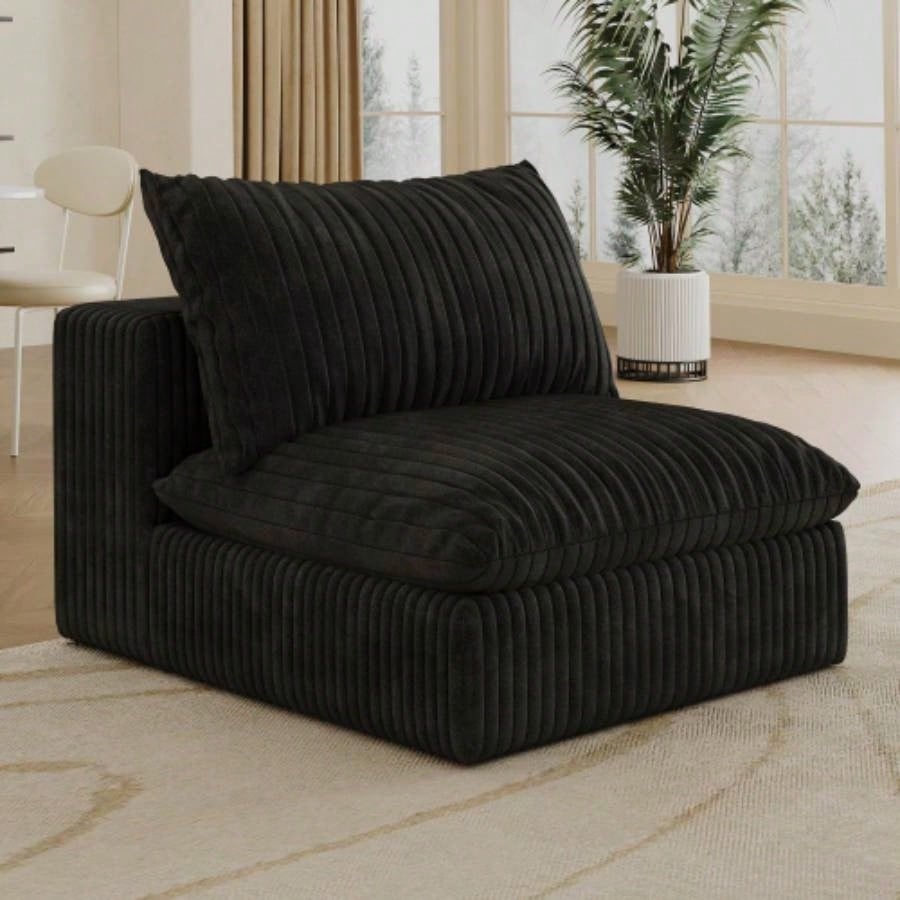 Cloud Sofa, Corduroy Fabric, Deep Couches, Double - layer design, Removable Cushion, No Assembly, Combination Living room, Bedroom, Conference room, Apartment, Black
