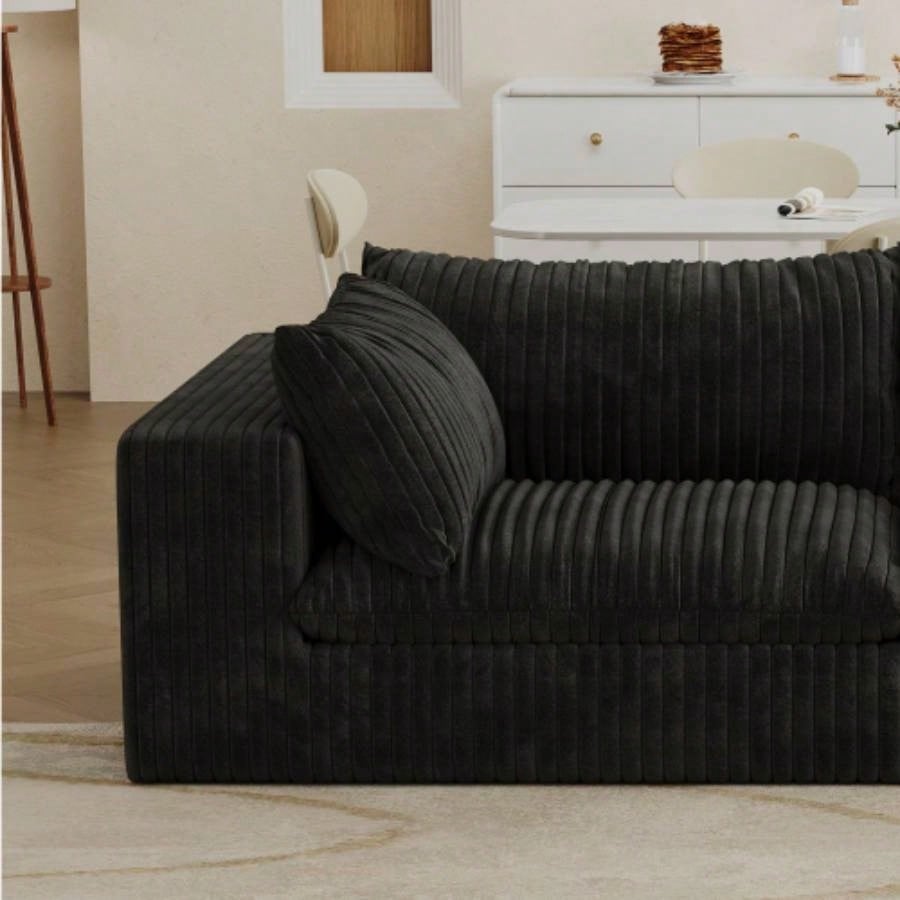Cloud Sofa, Corduroy Fabric, Deep Couches, Double - layer design, Removable Cushion, No Assembly, Combination Living room, Bedroom, Conference room, Apartment, Black