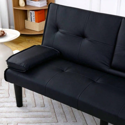 67 - inch black PVC multi - functional sofa bed with a foldable and cup holder design makes it extremely convenient to turn living room into a guest room