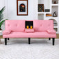 67 - inch black PVC multi - functional sofa bed with a foldable and cup holder design makes it extremely convenient to turn living room into a guest room