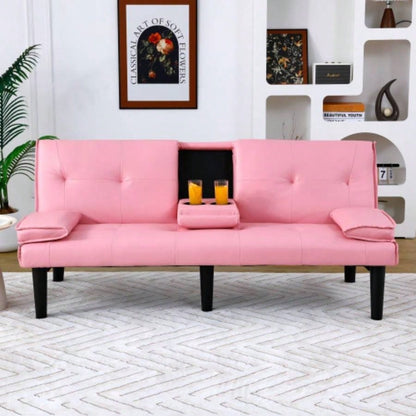 67 - inch black PVC multi - functional sofa bed with a foldable and cup holder design makes it extremely convenient to turn living room into a guest room