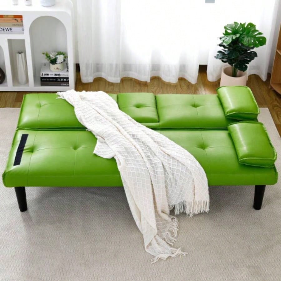 67 - inch black PVC multi - functional sofa bed with a foldable and cup holder design makes it extremely convenient to turn living room into a guest room