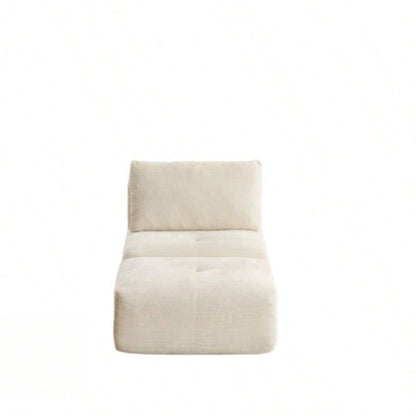 Modern Foam Compressed Sofa, Single Chaise Longue Living Room, Pet - Friendly Cloud Modular Sectional Sofa, Corduroy Fabric, Movable Ottoman, No Assembly with Pillows, Beige