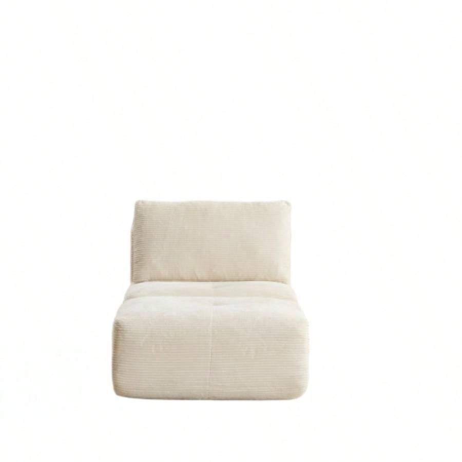 Modern Foam Compressed Sofa, Single Chaise Longue Living Room, Pet - Friendly Cloud Modular Sectional Sofa, Corduroy Fabric, Movable Ottoman, No Assembly with Pillows, Beige
