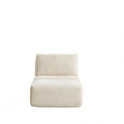Modern Foam Compressed Sofa, Single Chaise Longue Living Room, Pet - Friendly Cloud Modular Sectional Sofa, Corduroy Fabric, Movable Ottoman, No Assembly with Pillows, Beige