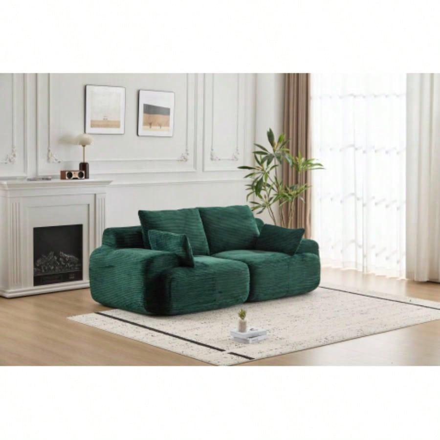Modern Foam Compressed Sofa, Single Chaise Longue Living Room, Pet - Friendly Cloud Modular Sectional Sofa, Corduroy Fabric, Movable Ottoman, No Assembly with Pillows, Beige