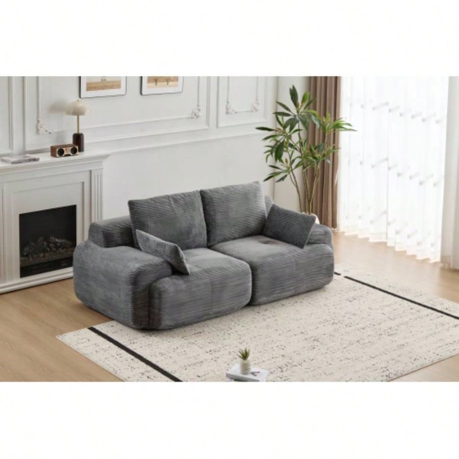 Modern Foam Compressed Sofa, Single Chaise Longue Living Room, Pet - Friendly Cloud Modular Sectional Sofa, Corduroy Fabric, Movable Ottoman, No Assembly with Pillows, Beige