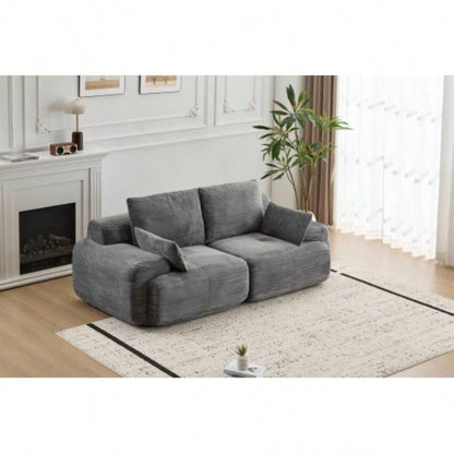 Modern Foam Compressed Sofa, Single Chaise Longue Living Room, Pet - Friendly Cloud Modular Sectional Sofa, Corduroy Fabric, Movable Ottoman, No Assembly with Pillows, Beige