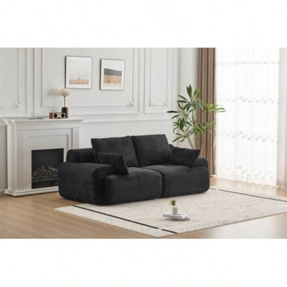 Modern Foam Compressed Sofa, Single Chaise Longue Living Room, Pet - Friendly Cloud Modular Sectional Sofa, Corduroy Fabric, Movable Ottoman, No Assembly with Pillows, Beige