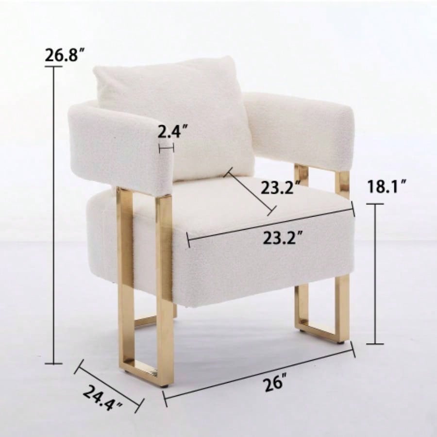 TS Modern decorative chair, living room side chair with gold metal, no wheels, suitable dressing area, reception room, office, Teddy fleece upholstered metal foot sofas 2PCS White