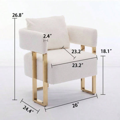 TS Modern decorative chair, living room side chair with gold metal, no wheels, suitable dressing area, reception room, office, Teddy fleece upholstered metal foot sofas 2PCS White