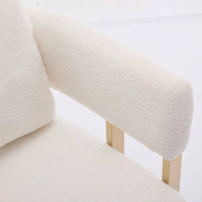 TS Modern decorative chair, living room side chair with gold metal, no wheels, suitable dressing area, reception room, office, Teddy fleece upholstered metal foot sofas 2PCS White