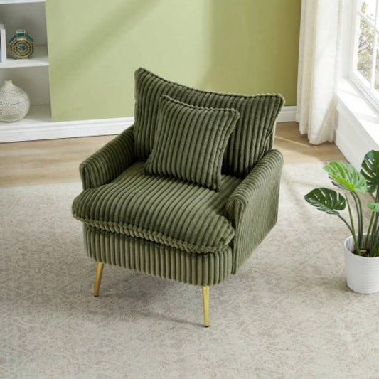 30.31 inch single chair Fashion sofa, green sofa, coarse corduroy fabric, soft and comfortable, suitable apartment office living room bedroom meeting room