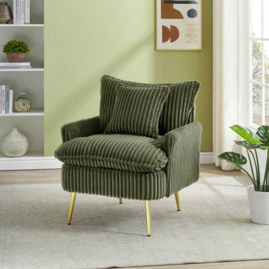30.31 inch single chair Fashion sofa, green sofa, coarse corduroy fabric, soft and comfortable, suitable apartment office living room bedroom meeting room