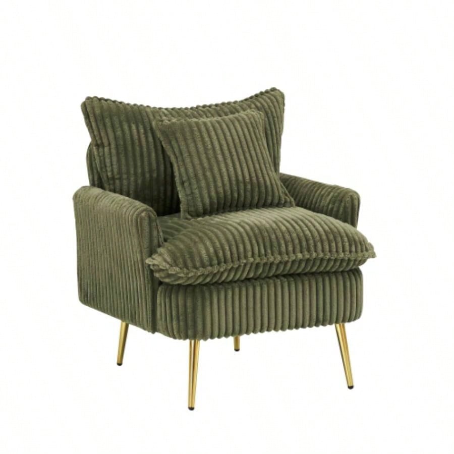 30.31 inch single chair Fashion sofa, green sofa, coarse corduroy fabric, soft and comfortable, suitable apartment office living room bedroom meeting room