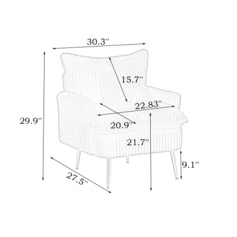 30.31 inch single chair Fashion sofa, green sofa, coarse corduroy fabric, soft and comfortable, suitable apartment office living room bedroom meeting room