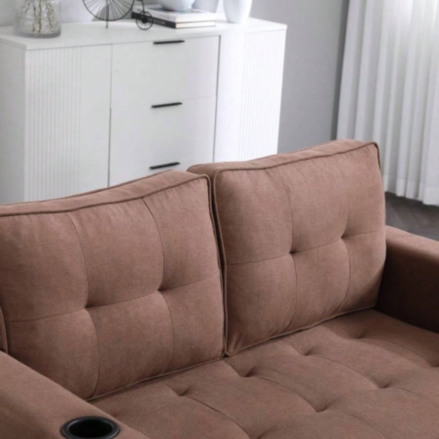 VIDEO Provided3 - in - 1 Upholstered Futon Sofa Convertible Floor Sofa bed, Foldable Tufted Loveseat with Pull Out Sleeper Couch Bed, Folding Mattres Love Daybed/Side Pockets Living Room, Brown