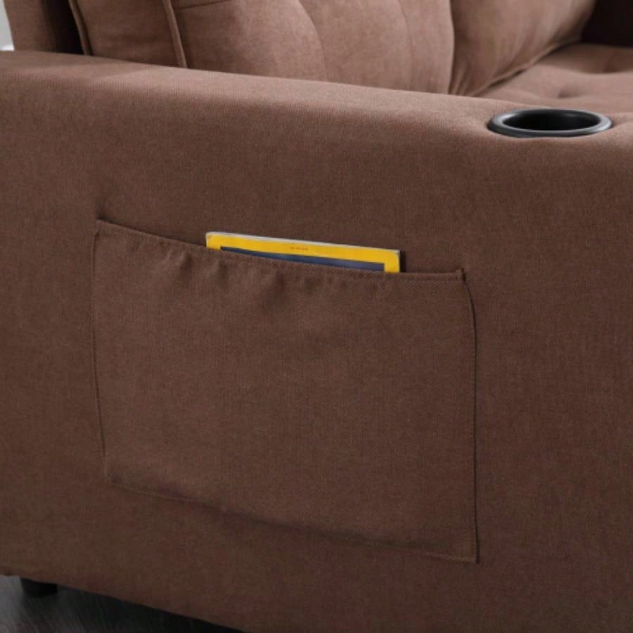 VIDEO Provided3 - in - 1 Upholstered Futon Sofa Convertible Floor Sofa bed, Foldable Tufted Loveseat with Pull Out Sleeper Couch Bed, Folding Mattres Love Daybed/Side Pockets Living Room, Brown