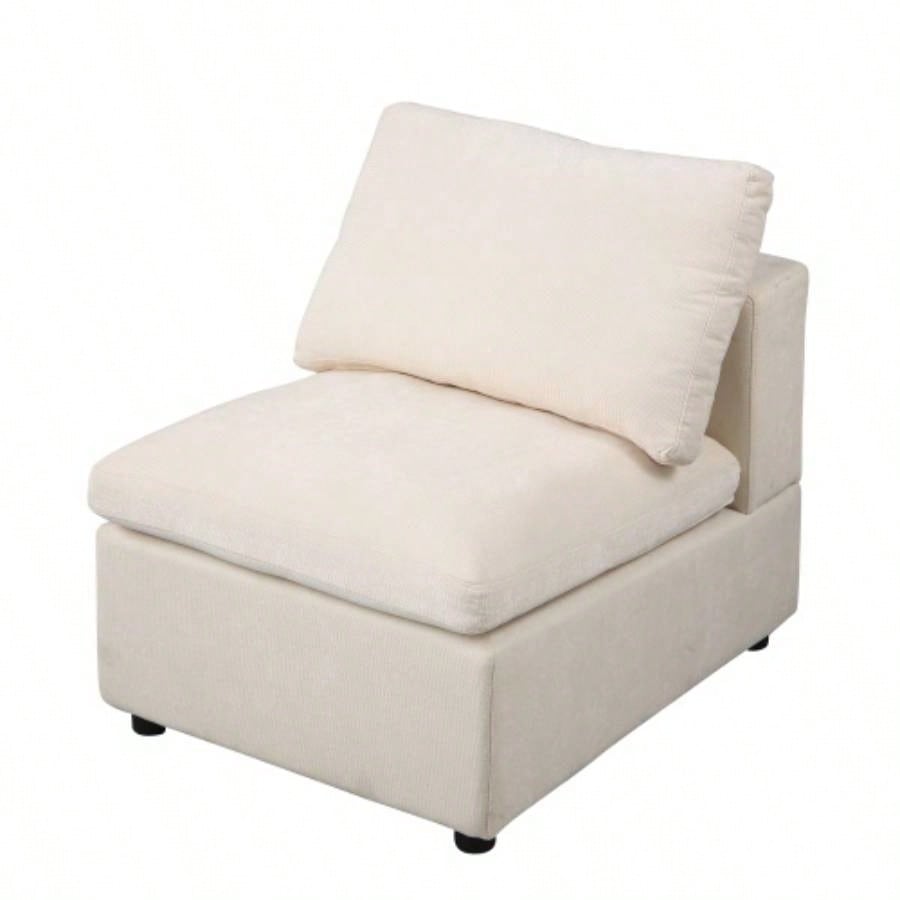 Modern Upholstered Middle Module Modular Sectional, Sectional Sofa Couch Accent Armless Chair, Chenille Beige