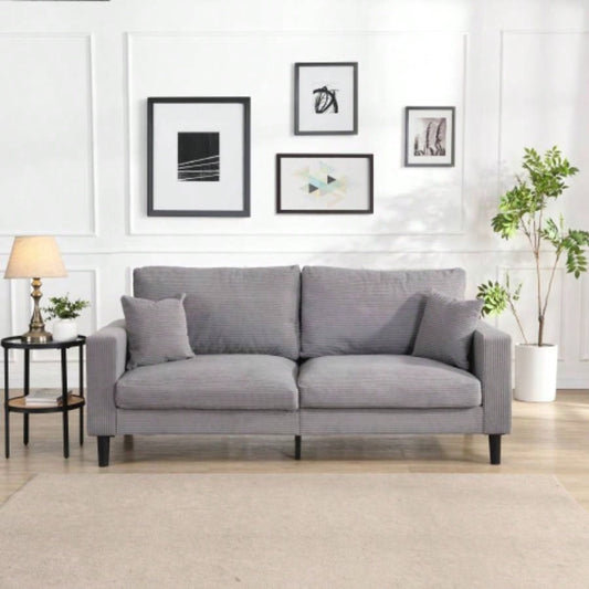 74 High Resilience three seater Sofa, Wooden Frame 3 Sofa, Comfy, Modern Upholstered Sofa, Living Room Bedroom Apartment, Light gray