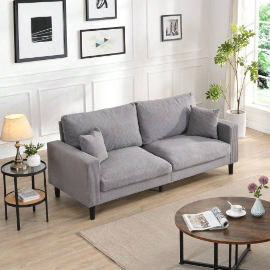74 High Resilience three seater Sofa, Wooden Frame 3 Sofa, Comfy, Modern Upholstered Sofa, Living Room Bedroom Apartment, Light gray