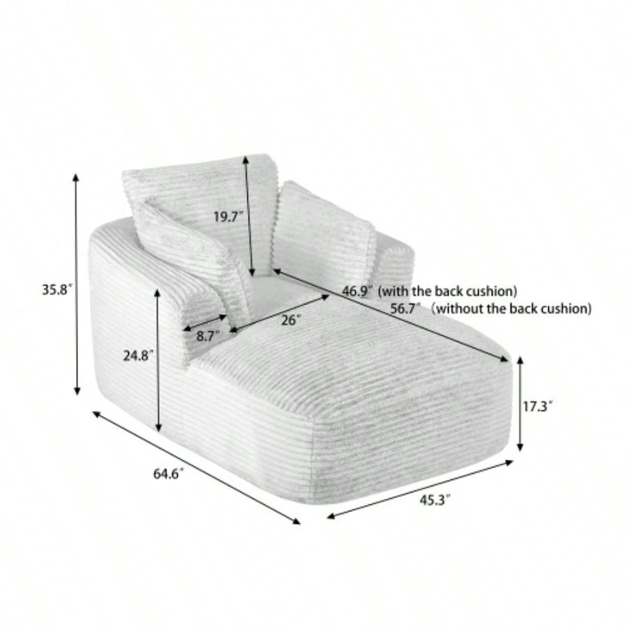 Oversized Corduroy Chaise Lounge Chair Indoor, Corduroy Upholstered Modern Sofa Couch, No Assembly Required, Comfy Sleeper Sofa Living Room/Dorm/Apartment