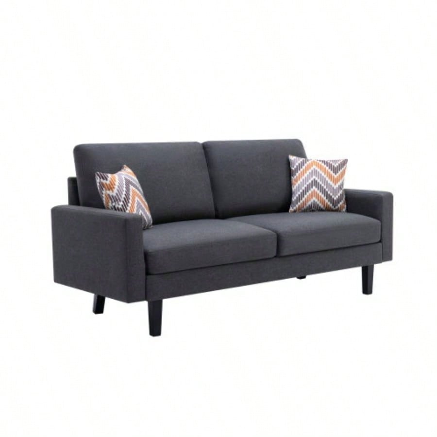 Bahamas 70 Dark Gray Linen Sofa with 2 Throw Pillows
