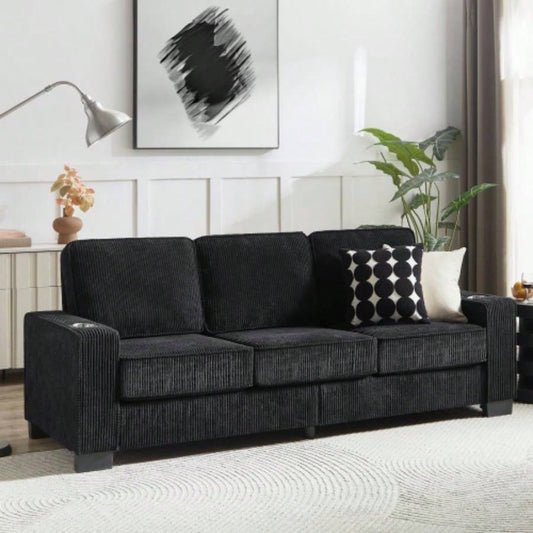 83.86Corduroy Fabric sofa, Modern Compressed Couch, 3 - Seater Sofa, Furniture Living Room, Bedroom, office, Black