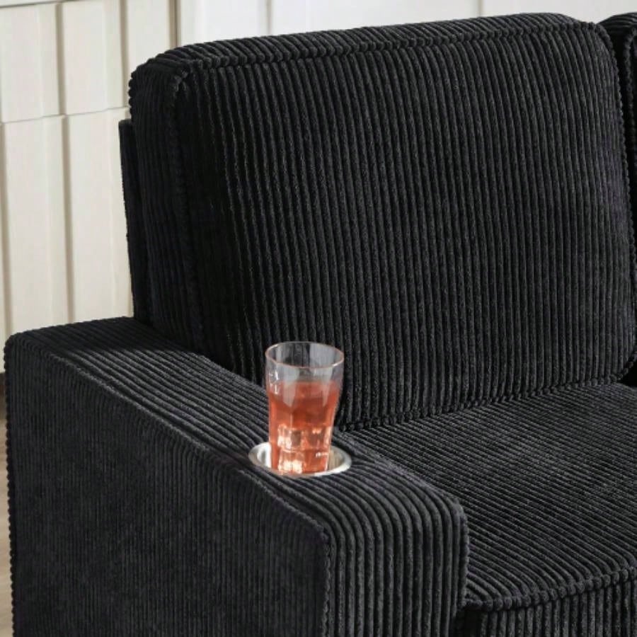 83.86Corduroy Fabric sofa, Modern Compressed Couch, 3 - Seater Sofa, Furniture Living Room, Bedroom, office, Black