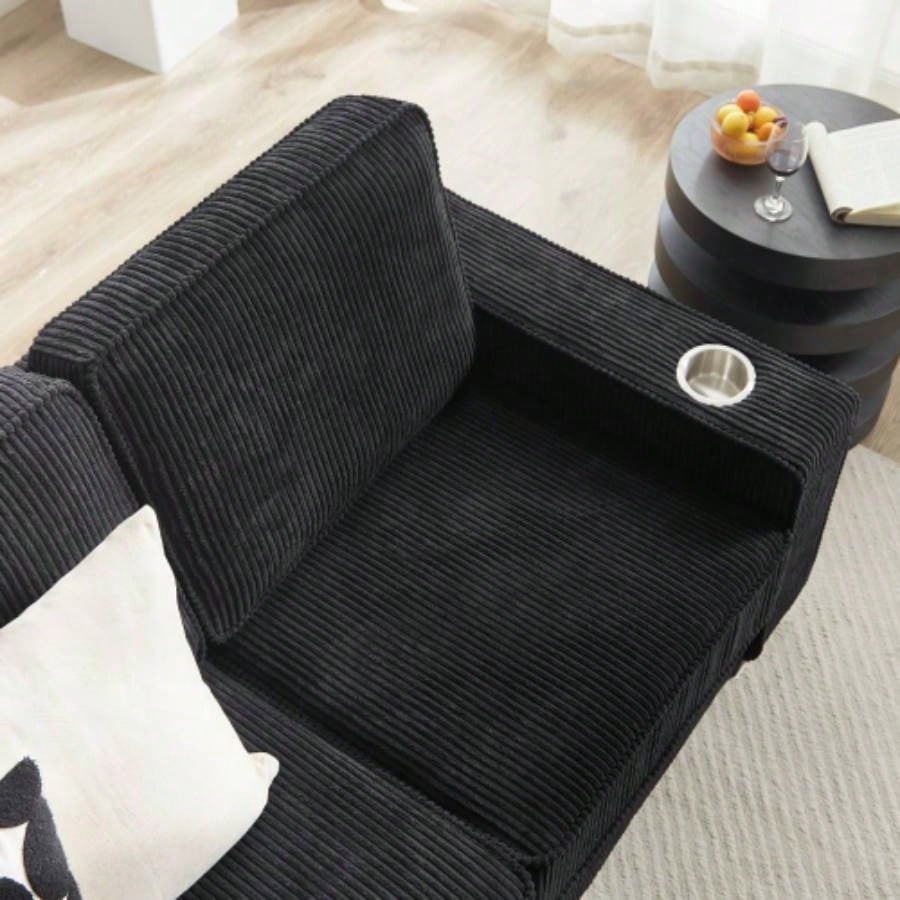 83.86Corduroy Fabric sofa, Modern Compressed Couch, 3 - Seater Sofa, Furniture Living Room, Bedroom, office, Black