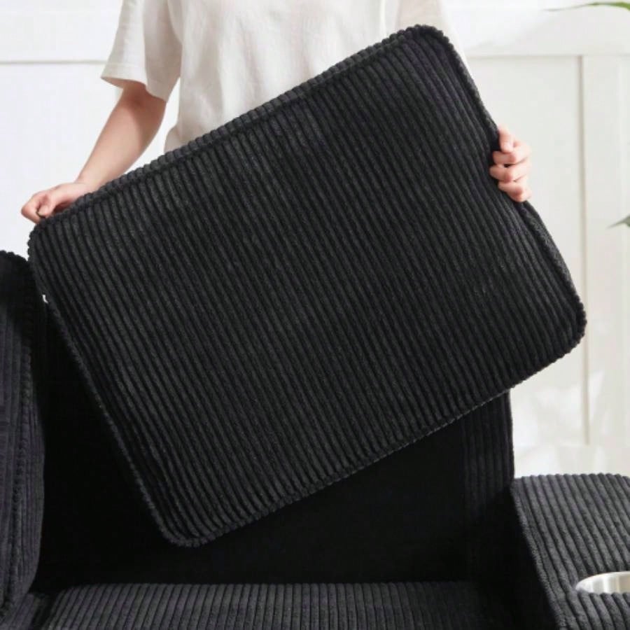 83.86Corduroy Fabric sofa, Modern Compressed Couch, 3 - Seater Sofa, Furniture Living Room, Bedroom, office, Black