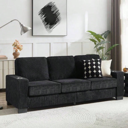 83.86Corduroy Fabric sofa, Modern Compressed Couch, 3 - Seater Sofa, Furniture Living Room, Bedroom, office, Black