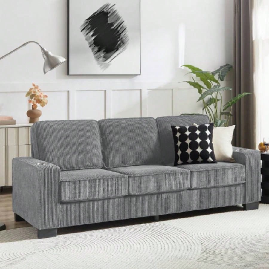 83.86Corduroy Fabric sofa, Modern Compressed Couch, 3 - Seater Sofa, Furniture Living Room, Bedroom, office, Black