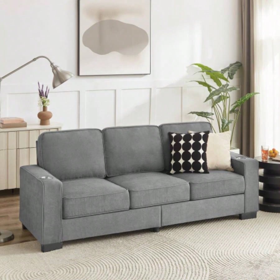 83.86Corduroy Fabric sofa, Modern Compressed Couch, 3 - Seater Sofa, Furniture Living Room, Bedroom, office, Black