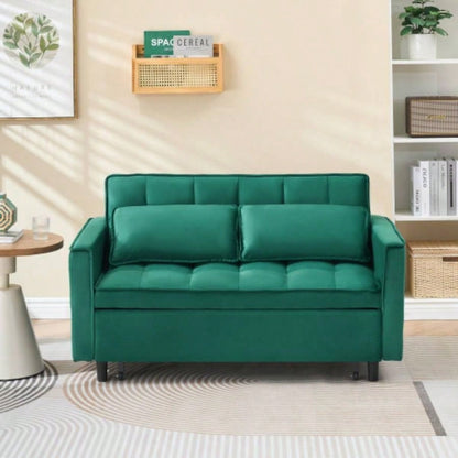 Modern velvet sofa, sofa pull - out bed, small love casual sofa with back, with pillow, pockets, living room furniture, 3 in 1 convertible sleep sofa bed.