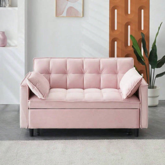 Modern velvet sofa, sofa pull - out bed, small love casual sofa with back, with pillow, pockets, living room furniture, 3 in 1 convertible sleep sofa bed.