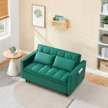 55 green velvet sofa, elegant with convenient pockets, clever interpretation of three - in - one conversion art