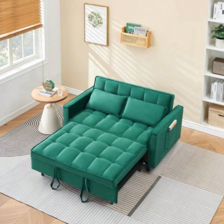 55 green velvet sofa, elegant with convenient pockets, clever interpretation of three - in - one conversion art