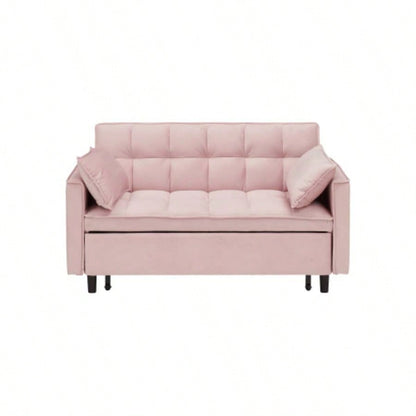 Modern velvet sofa, sofa pull - out bed, small love casual sofa with back, with pillow, pockets, living room furniture, 3 in 1 convertible sleep sofa bed.