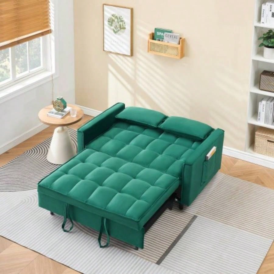 55 green velvet sofa, elegant with convenient pockets, clever interpretation of three - in - one conversion art