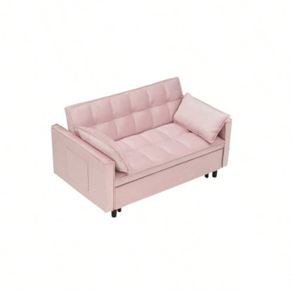 Modern velvet sofa, sofa pull - out bed, small love casual sofa with back, with pillow, pockets, living room furniture, 3 in 1 convertible sleep sofa bed.