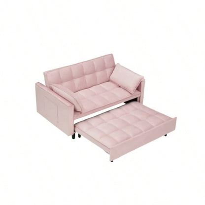 Modern velvet sofa, sofa pull - out bed, small love casual sofa with back, with pillow, pockets, living room furniture, 3 in 1 convertible sleep sofa bed.