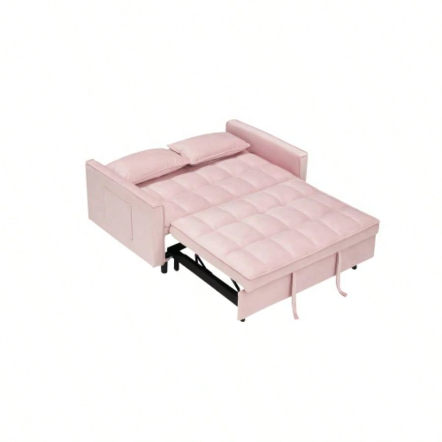 Modern velvet sofa, sofa pull - out bed, small love casual sofa with back, with pillow, pockets, living room furniture, 3 in 1 convertible sleep sofa bed.