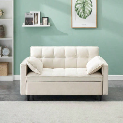 Modern velvet sofa, sofa pull - out bed, small love casual sofa with back, with pillow, pockets, living room furniture, 3 in 1 convertible sleep sofa bed.