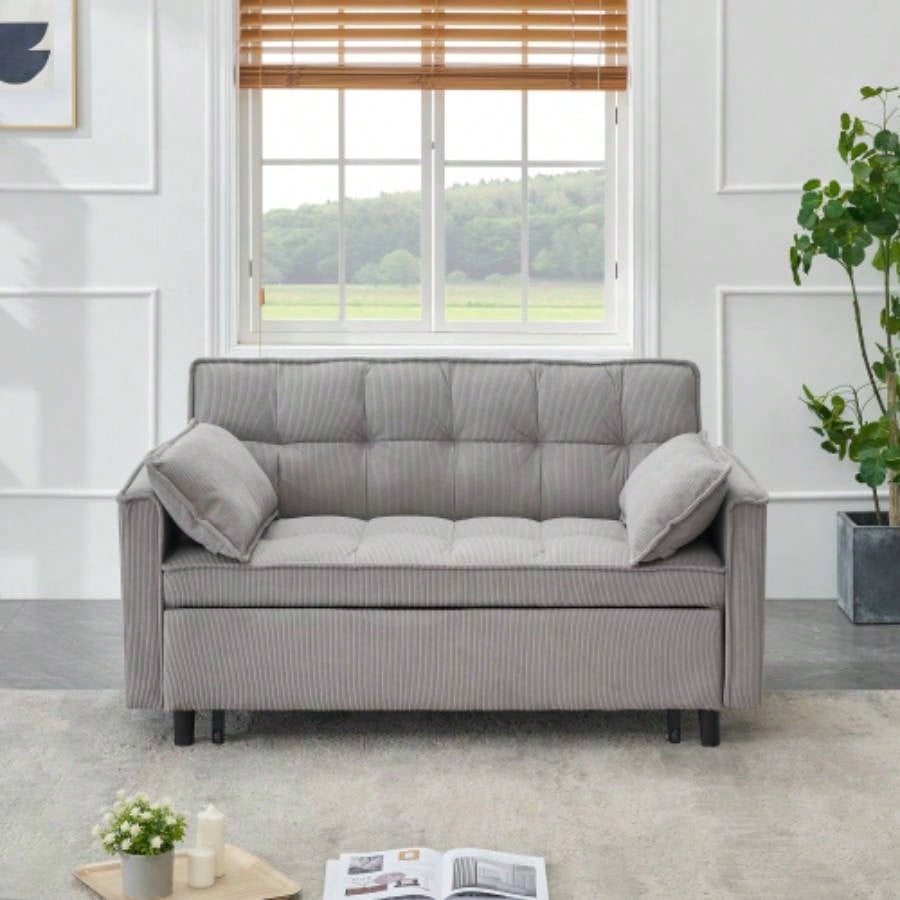 Modern velvet sofa, sofa pull - out bed, small love casual sofa with back, with pillow, pockets, living room furniture, 3 in 1 convertible sleep sofa bed.