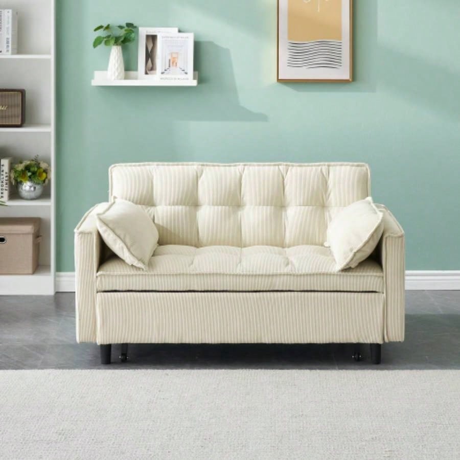 Modern velvet sofa, sofa pull - out bed, small love casual sofa with back, with pillow, pockets, living room furniture, 3 in 1 convertible sleep sofa bed.