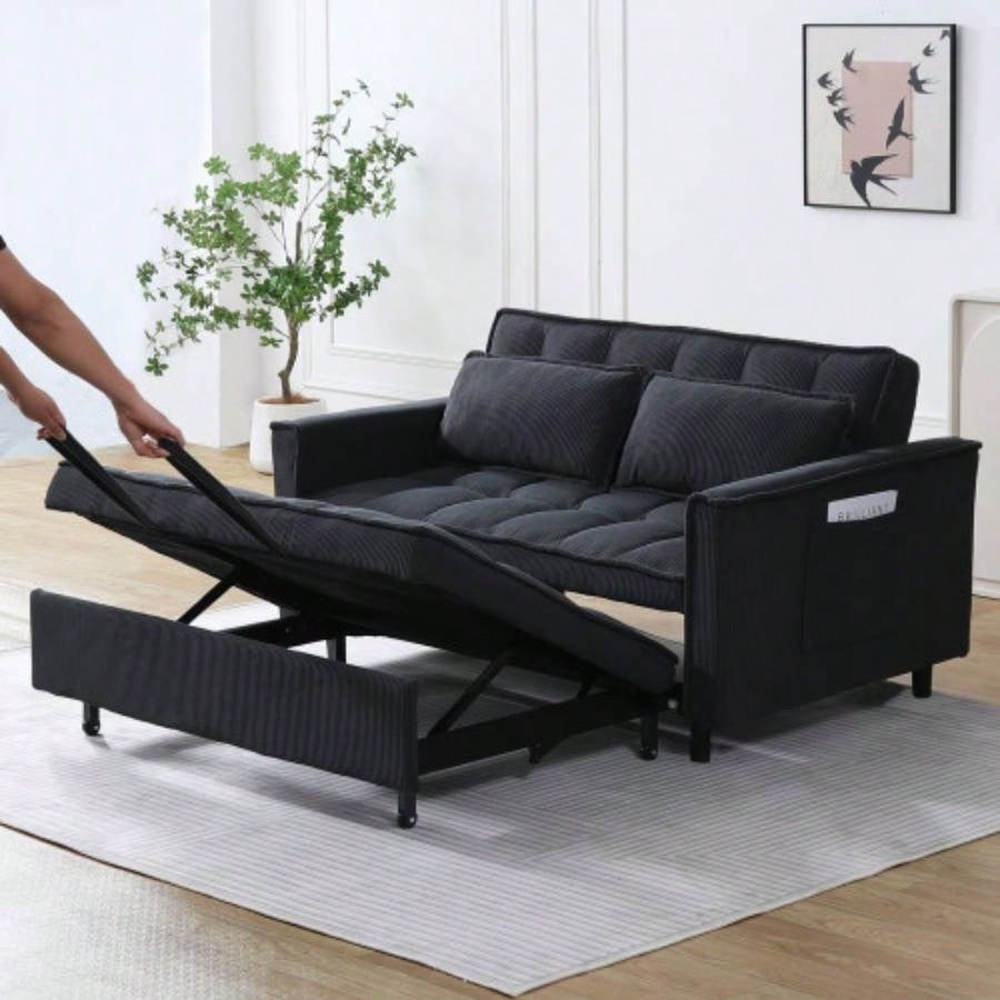 Modern velvet sofa, sofa pull - out bed, small love casual sofa with back, with pillow, pockets, living room furniture, 3 in 1 convertible sleep sofa bed.