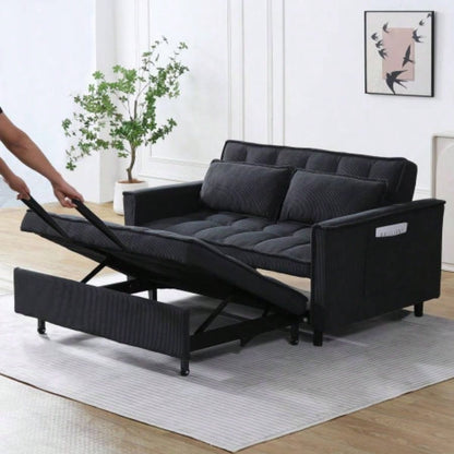 Modern velvet sofa, sofa pull - out bed, small love casual sofa with back, with pillow, pockets, living room furniture, 3 in 1 convertible sleep sofa bed.