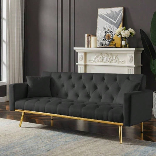 BLACK Convertible Folding Futon Sofa Bed, Sleeper Sofa Couch Compact Living Space.